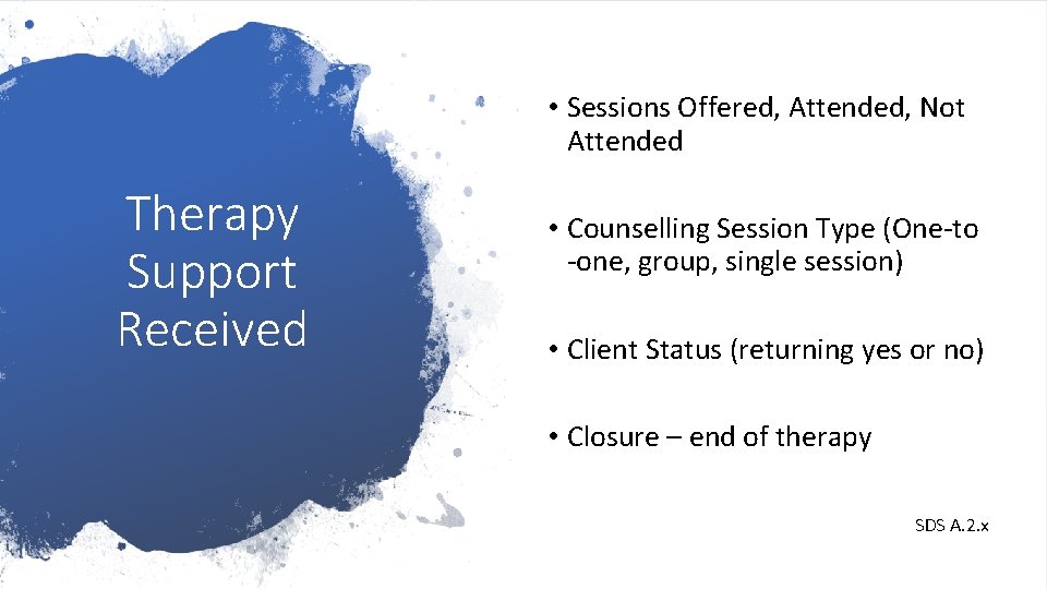  • Sessions Offered, Attended, Not Attended Therapy Support Received • Counselling Session Type