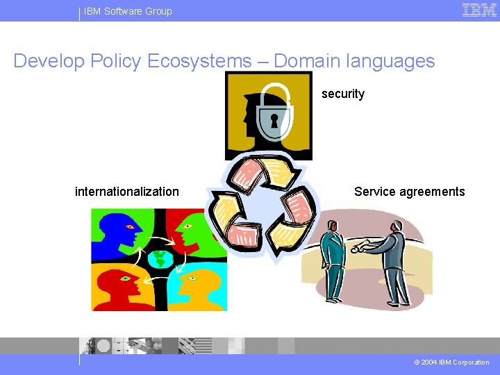 IBM Software Group Develop Policy Ecosystems – Domain languages security internationalization Service agreements ©