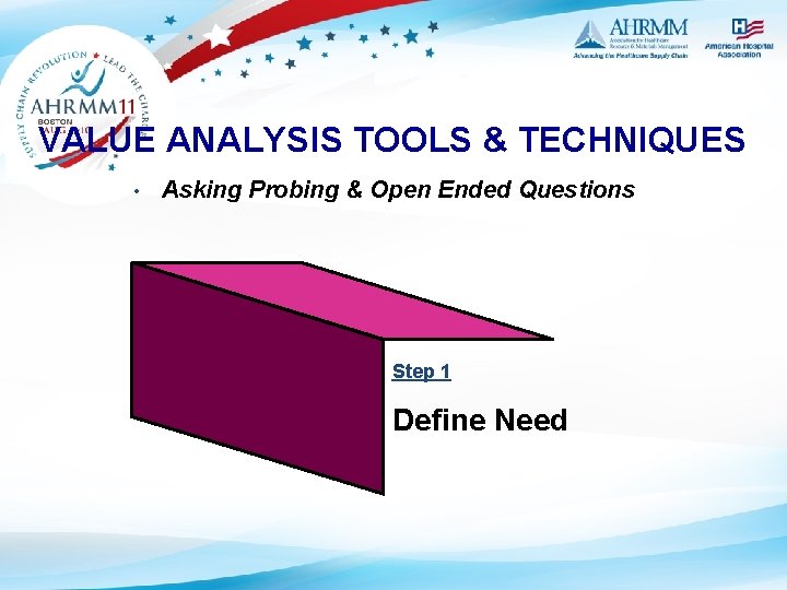 VALUE ANALYSIS TOOLS & TECHNIQUES • Asking Probing & Open Ended Questions Step 1