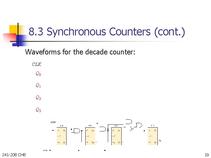 8. 3 Synchronous Counters (cont. ) Waveforms for the decade counter: CLK Q 0