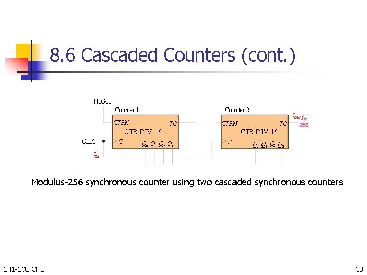 8. 6 Cascaded Counters (cont. ) HIGH Counter 2 Counter 1 CTEN TC CTEN