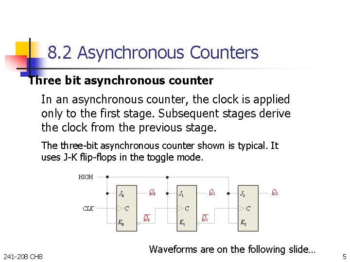 8. 2 Asynchronous Counters Three bit asynchronous counter In an asynchronous counter, the clock
