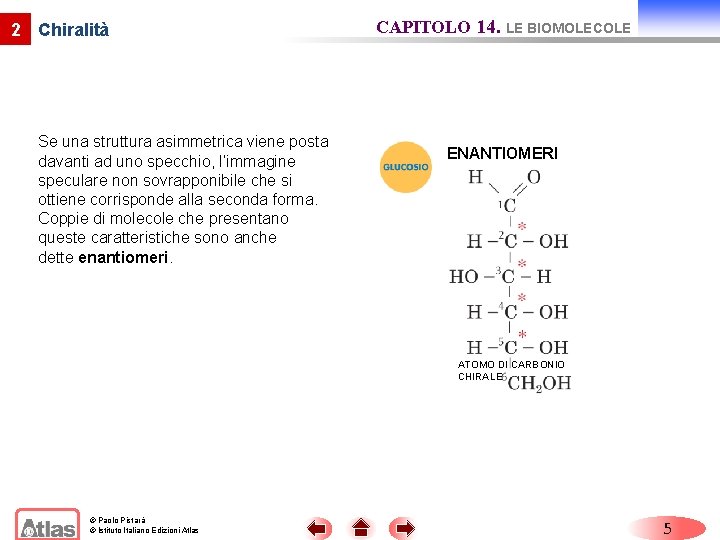 2 Chiralità CAPITOLO 14. LE BIOMOLECOLE Se una struttura asimmetrica viene posta davanti ad