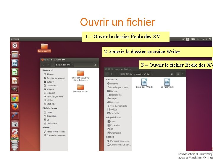 Ouvrir un fichier 1 – Ouvrir le dossier École des XV 2 -Ouvrir le