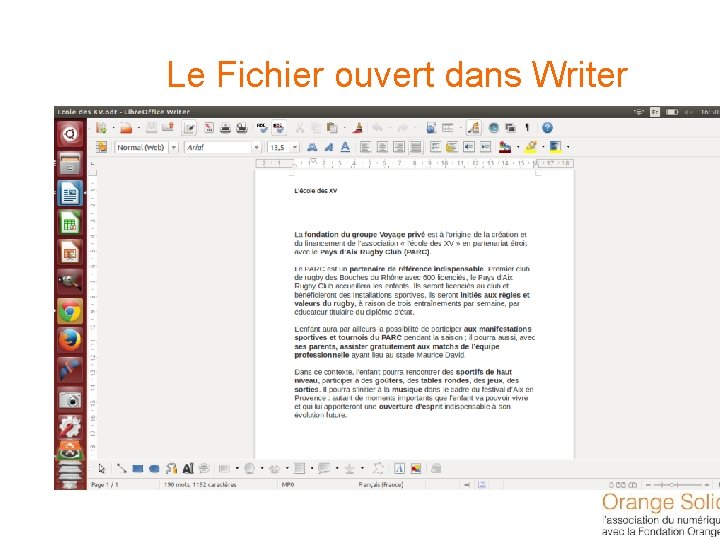 Le Fichier ouvert dans Writer 