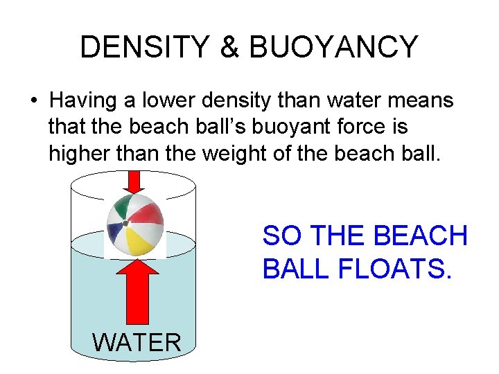 DENSITY & BUOYANCY • Having a lower density than water means that the beach
