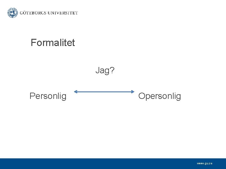 Formalitet Jag? Personlig Opersonlig www. gu. se 