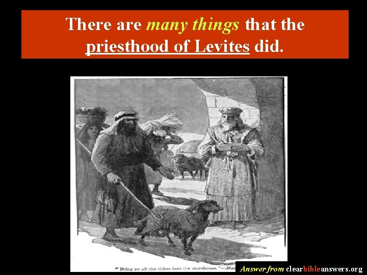 There are many things that the priesthood of Levites did. Answer from clearbibleanswers. org