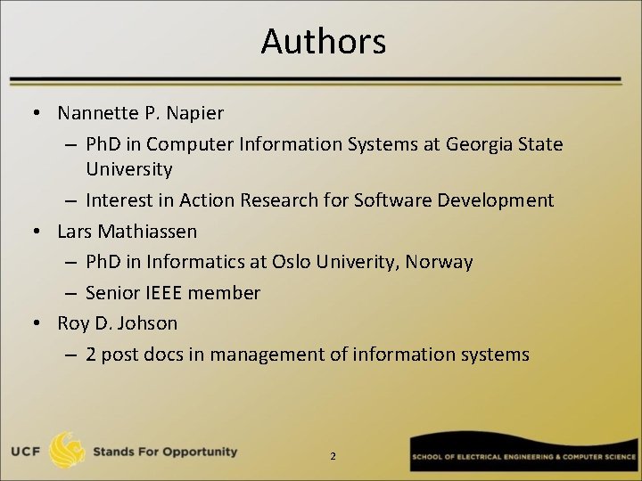 Authors • Nannette P. Napier – Ph. D in Computer Information Systems at Georgia