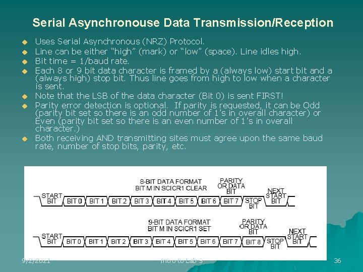 Serial Asynchronouse Data Transmission/Reception u u u u Uses Serial Asynchronous (NRZ) Protocol. Line