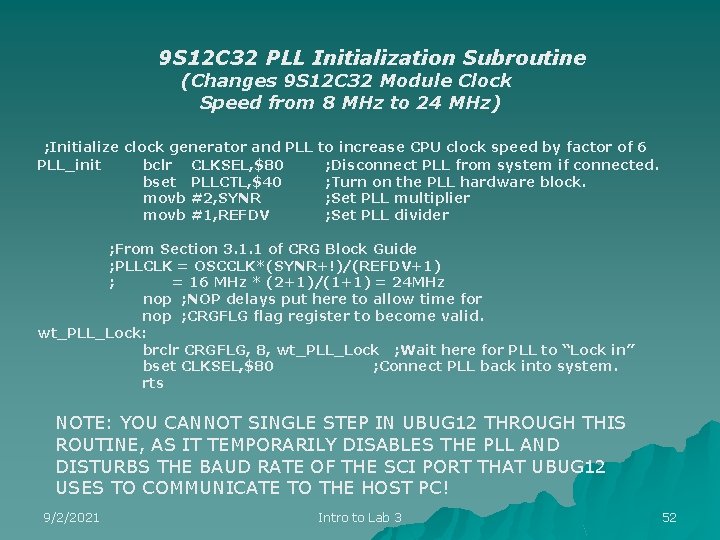 9 S 12 C 32 PLL Initialization Subroutine (Changes 9 S 12 C 32