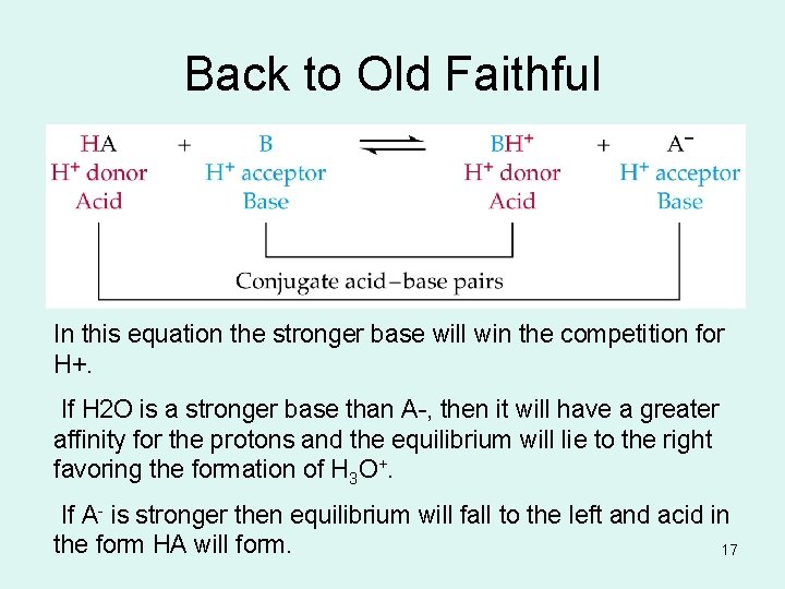 Back to Old Faithful In this equation the stronger base will win the competition