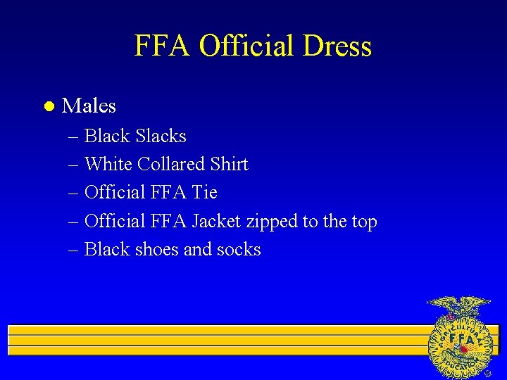 FFA Official Dress l Males – Black Slacks – White Collared Shirt – Official