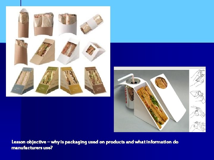 Lesson objective – why is packaging used on products and what information do manufacturers