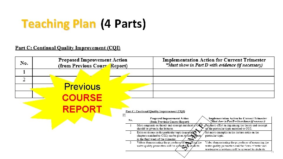 Teaching Plan (4 Parts) Previous COURSE REPORT 
