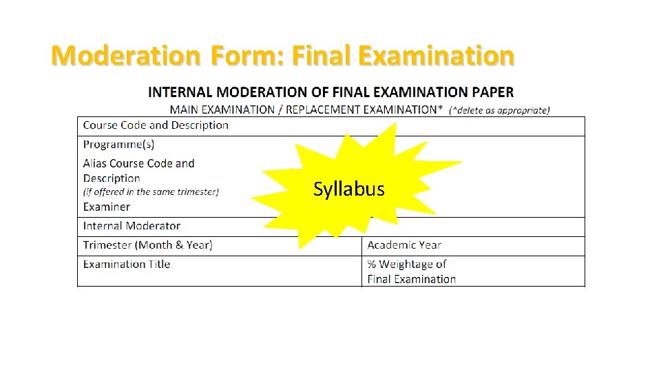 Moderation Form: Final Examination Syllabus 
