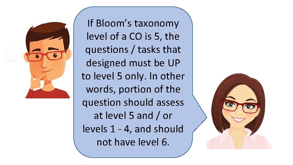 If Bloom’s taxonomy level of a CO is 5, the questions / tasks that