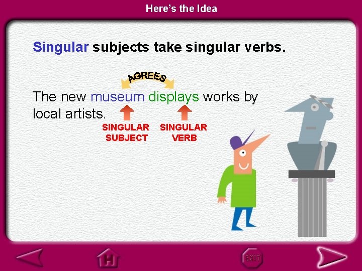 Here’s the Idea Singular subjects take singular verbs. The new museum displays works by