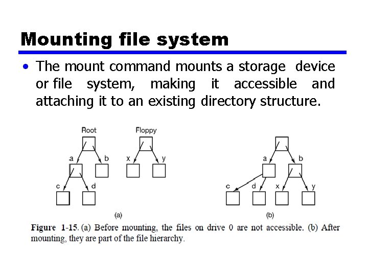 Mounting file system • The mount command mounts a storage device or file system,