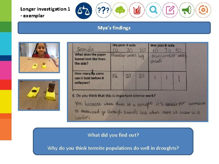 Longer investigation 1 - exemplar Mya’s findings What did you find out? Why do