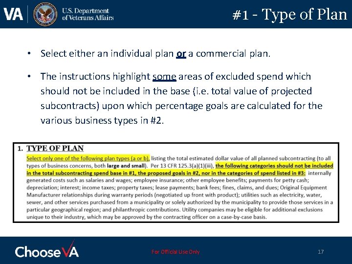 #1 - Type of Plan • Select either an individual plan or a commercial