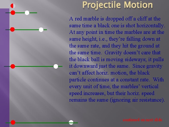 Projectile Motion A red marble is dropped off a cliff at the same time