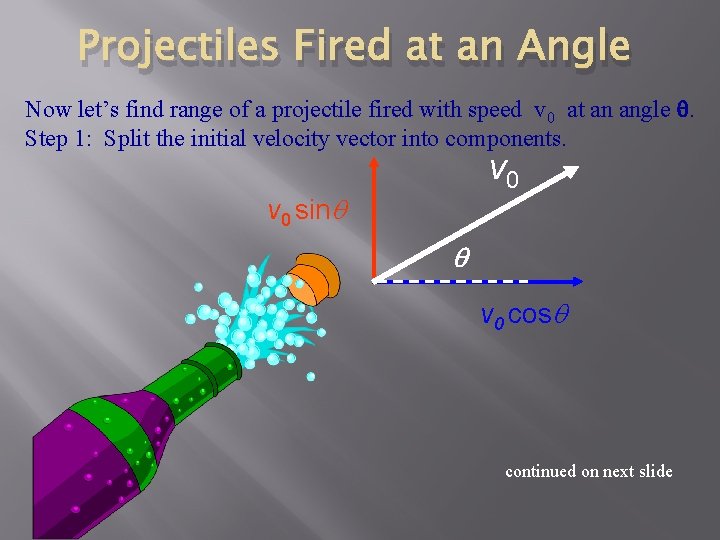 Projectiles Fired at an Angle Now let’s find range of a projectile fired with