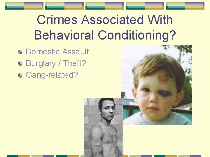 Crimes Associated With Behavioral Conditioning? Domestic Assault Burglary / Theft? Gang-related? 