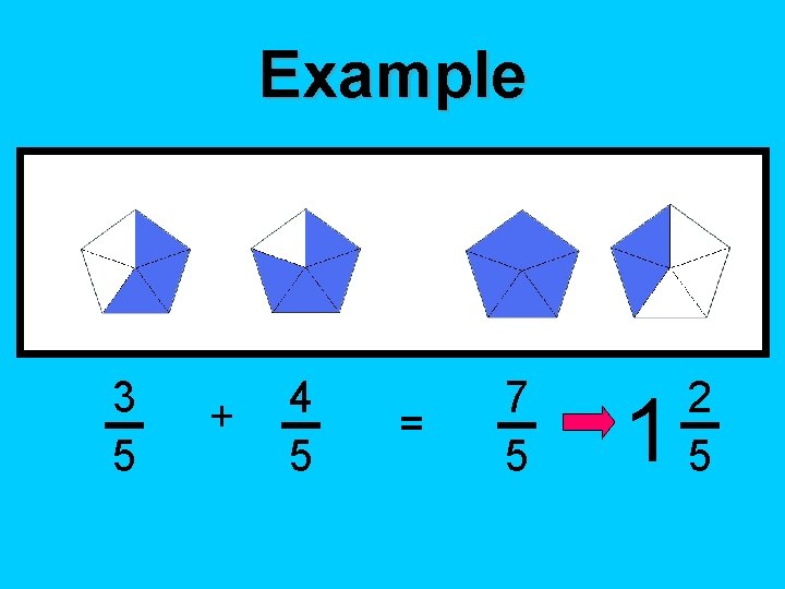Example 3 5 + 4 5 = 7 5 1 2 5 