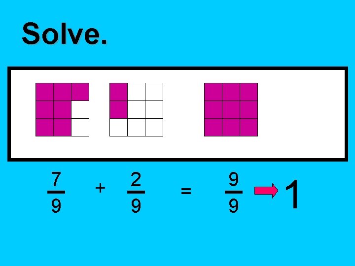 Solve. 7 9 + 2 9 = 9 9 1 
