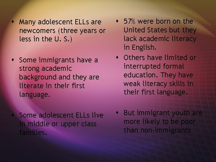 s Some immigrants have a strong academic background and they are literate in their