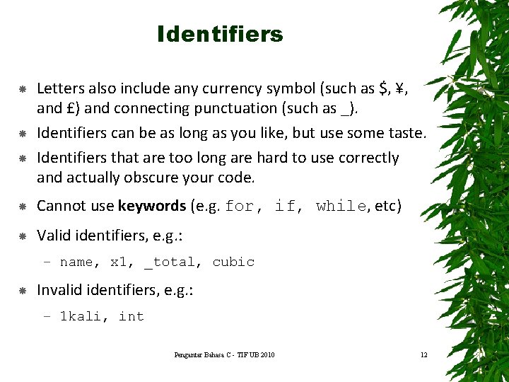 Identifiers Letters also include any currency symbol (such as $, ¥, and £) and Identifiers Letters also include any currency symbol (such as $, ¥, and £) and