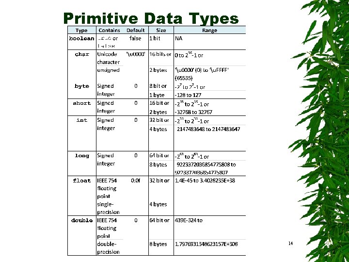 Primitive Data Types 14 Primitive Data Types 14