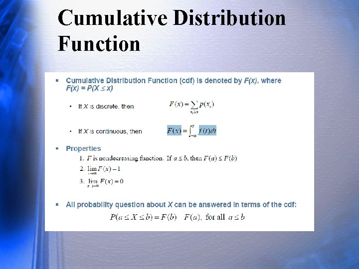 Cumulative Distribution Function 