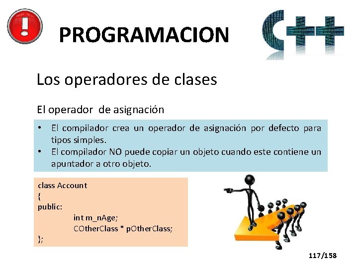 PROGRAMACION Los operadores de clases El operador de asignación • El compilador crea un