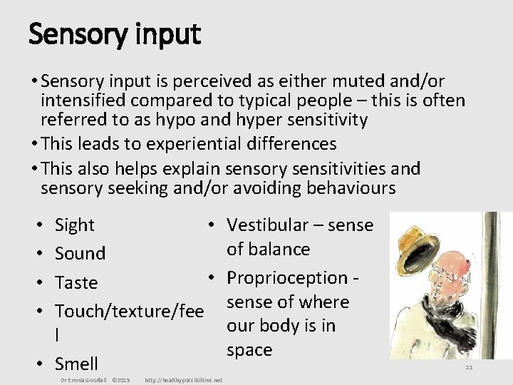 Sensory input • Sensory input is perceived as either muted and/or intensified compared to