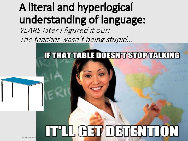 A literal and hyperlogical understanding of language: YEARS later I figured it out: The