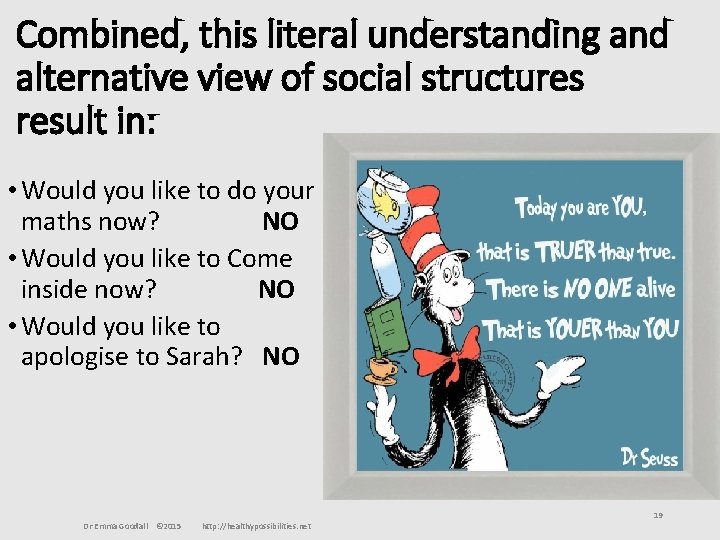 Combined, this literal understanding and alternative view of social structures result in: • Would