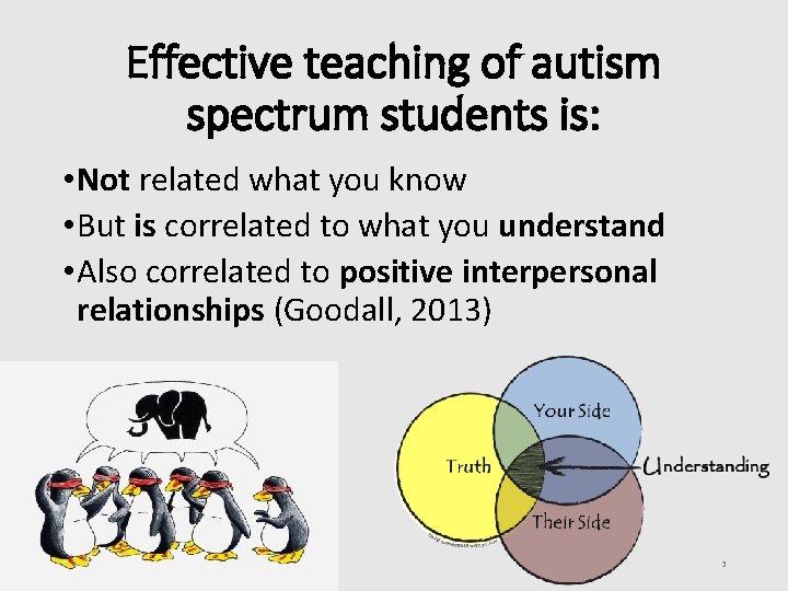 Effective teaching of autism spectrum students is: • Not related what you know •