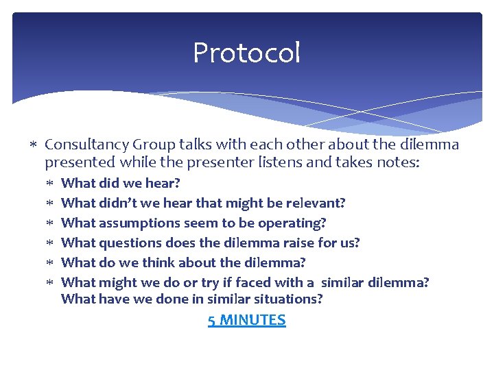Protocol Consultancy Group talks with each other about the dilemma presented while the presenter