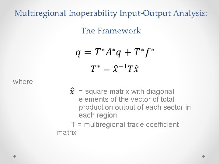 Multiregional Inoperability Input-Output Analysis: The Framework where = square matrix with diagonal elements of