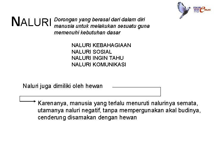 NALURI Dorongan yang berasal dari dalam diri manusia untuk melakukan sesuatu guna memenuhi kebutuhan