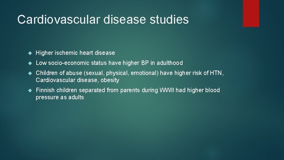 Cardiovascular disease studies Higher ischemic heart disease Low socio-economic status have higher BP in