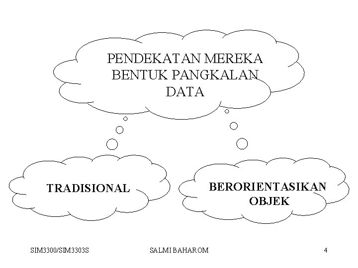 PENDEKATAN MEREKA BENTUK PANGKALAN DATA BERORIENTASIKAN OBJEK TRADISIONAL SIM 3300/SIM 3303 S SALMI BAHAROM