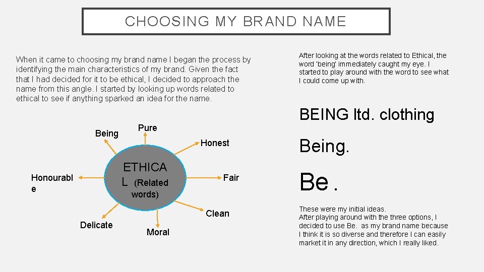 CHOOSING MY BRAND NAME When it came to choosing my brand name I began
