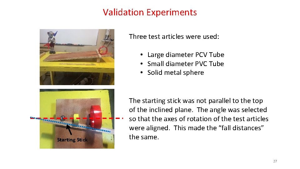 Validation Experiments Three test articles were used: • Large diameter PCV Tube • Small