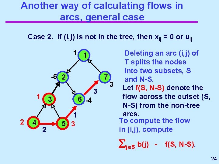 Another way of calculating flows in arcs, general case Case 2. If (i, j)