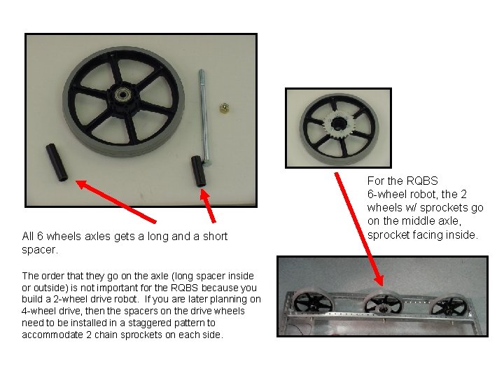 All 6 wheels axles gets a long and a short spacer. The order that
