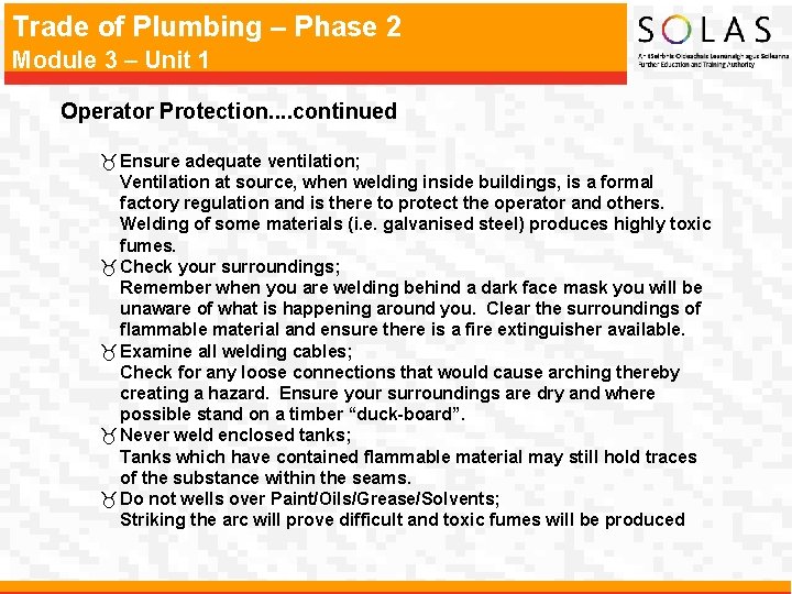 Trade of Plumbing – Phase 2 Module 3 – Unit 1 Operator Protection. .