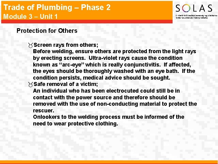 Trade of Plumbing – Phase 2 Module 3 – Unit 1 Protection for Others